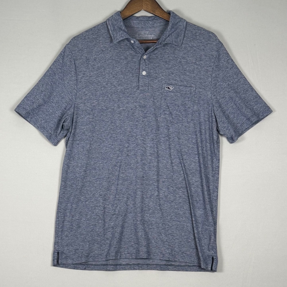 Vineyard Vines Edgartown Polo Mens Medium Blue Striped Excellent Short Sleeve